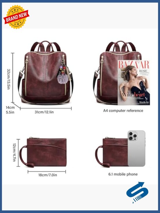 PU Leather Convertible Backpack Purse Women Travel Satchel Handbag main image 5